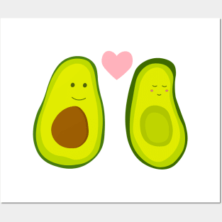 Couple avocado in love . Two avocado halves with heart, St. Valentine's day Posters and Art